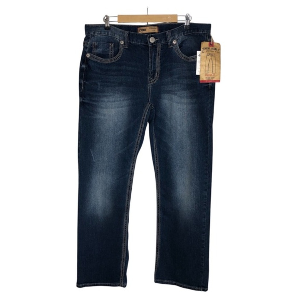 Seven7 Premium Denim Men’s Cotton Blend Blue Wash Straight Fit Jeans W36 L30
